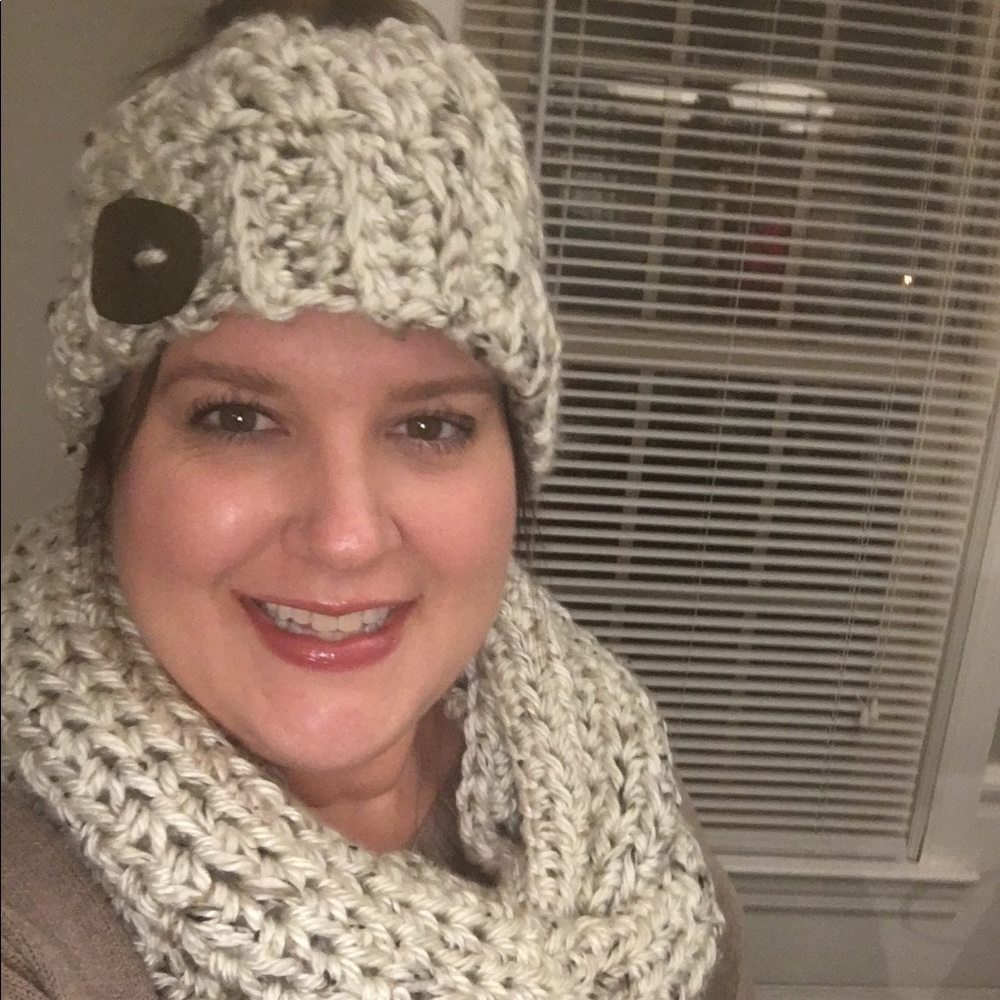 Crochet infinity scarf.